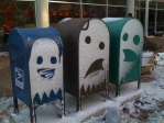 snow covered mailboxes